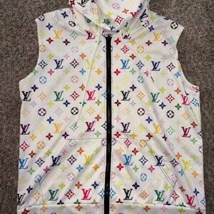 NWOT- Multicolor LV Logo Zip up sleeveless hoodie